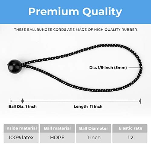 CARTMAN 30-Pack 11-Inch Ball Bungee Cords for Canopies and Tarps, Black - Image 2