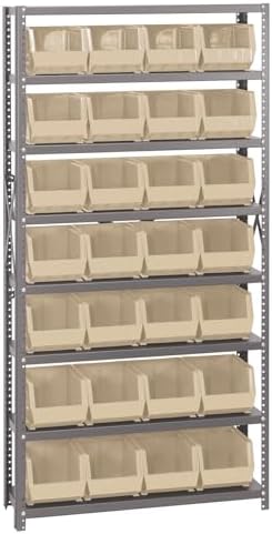 Quantum Storage Systems QSBU-239IV Giant Open Hopper Steel Shelving System, 12" D x 36" W x 75" H, with 8 Shelves and 28 QUS239 Bins, Ivory by QuantumStorageSystems