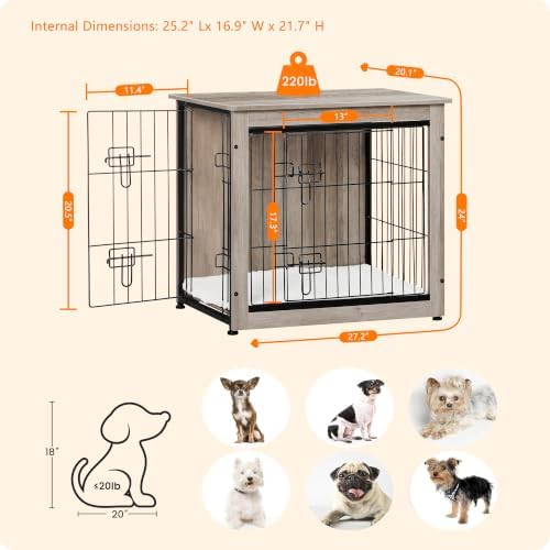 DWANTON 27" Dog Crate Furniture, Dog Kennel Indoor, with Waterproof Cushion - Image 5