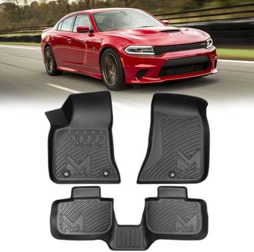 TPE Automotive Floor Mats & Cargo Liner for 2011-2023 Dodge Charger & Chrysler 300 (RWD) Rear-Wheel Drive ONLY, All Weather Cover Protection Waterproof Black Floor Liner Front & Rear Row Full Set by CMVTAuto