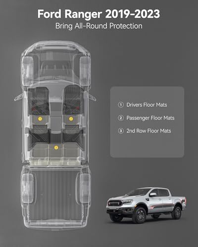 3W Floor Mats Fit for Ford Ranger Super Crew Cab 2020-2023 - Image 2