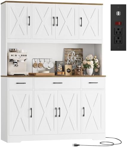 HOSTACK 71" Tall Kitchen Pantry Storage Cabinet, 55" W Kitchen Hutch, White by HOSTACK