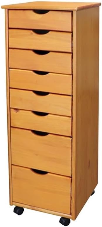 Pemberly Row Modern Solid Wood 6+2 Drawers Roll Utility Cart in Med Pine - Image 4