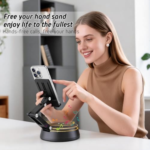 Cell Phone Stand with Wireless Bluetooth Speaker,Adjustable Height and Angle Phone Stand for Desk, HD Stereo Sound & Anti-Slip Base Phone Holder Speaker Compatible with iPhone,Gifts for Men Women - Image 5