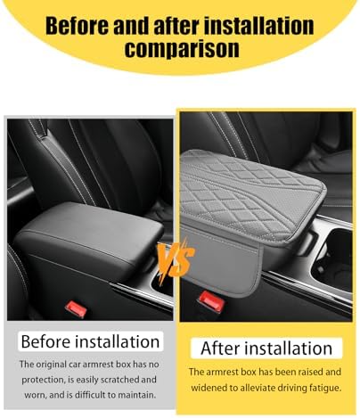 Car Center Console Cover with 2 Storage Bags, Leather Armrest Pad, Gray - Image 7