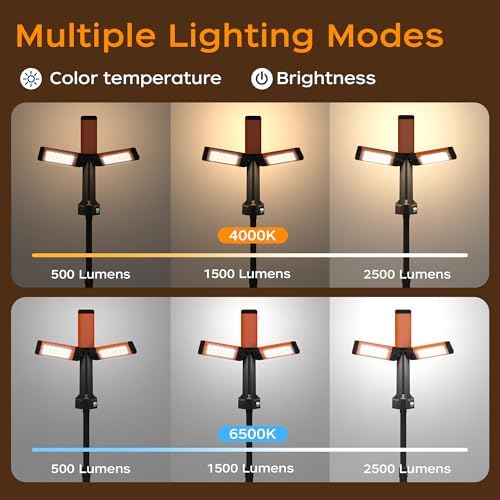 Rechargeable LED Work Light with Stand, 67" Tall Portable Cordless Work Light, 8AH Battery, 500/1500/2500 Lumen, 4000/6500K Dimmable Camping Light with Detachable Tripod Orange (Carrying Bag Included) - Image 5