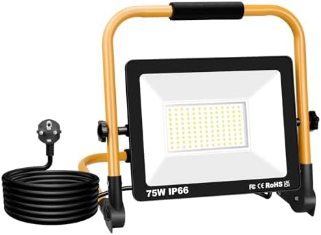 Willpower Portable LED Work Light 75W Job Site Lights 7500LM IP66 Waterproof Construction Floodlights Outdoor with Stand 6000K Daylight White for Camping Workshop Garage with 3.5m Wire Plug by Willpower