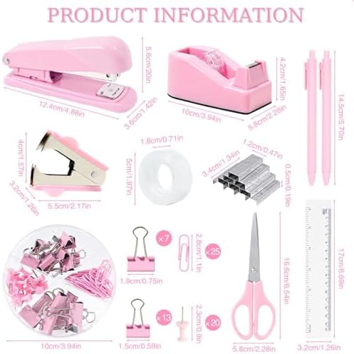 Gawsey Desk Organizers and Accessories with Desk Organizer 360° Rotating Pen Holder and Office Supplies, Cute Stationery Supplies Set (Pink) - Image 4