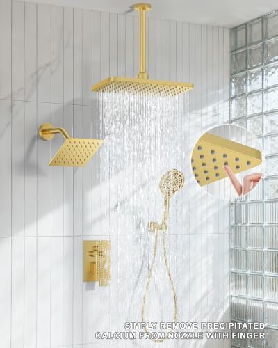 Brushed Gold Dual Shower System 11" Rain+6" Wall Head& 6-Mode Handheld - Image 2