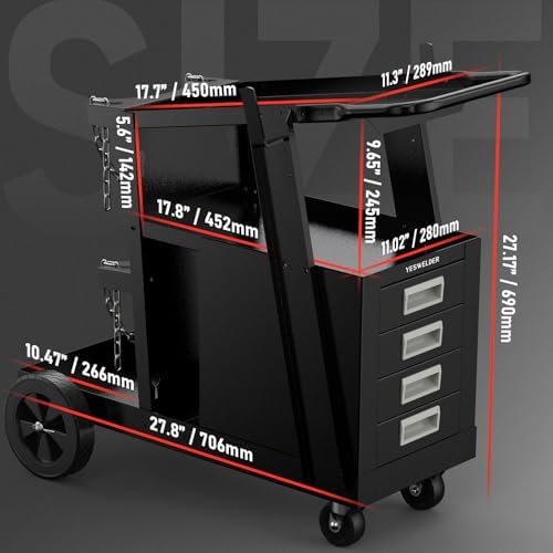YESWELDER 2-Tier Welding Cart with 4 Drawers and Dual Cylinder Slots - Image 2