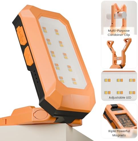 Rechargeable LED Work Light Cordless, 3000K-6500K CCT 500 Lumen, 40Hour Max, Adjustable 180° Stand IP54 Waterproof Compact Portable Job Site Lighting for Auto Repair DIY Outdoor Camping, Gift for Man - Image 2