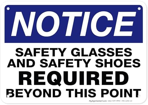 Safety Glasses and Safety Shoes Required Beyond This Point Sign, 7x10 by MySignCenter