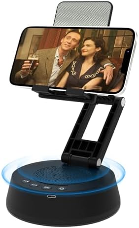 Cell Phone Stand with Wireless Bluetooth Speaker,Adjustable Height and Angle Phone Stand for Desk, HD Stereo Sound & Anti-Slip Base Phone Holder Speaker Compatible with iPhone,Gifts for Men Women by Fanlory