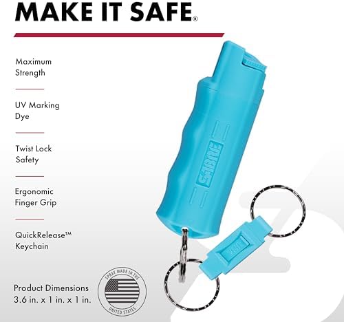 Sabre Pepper Spray with Quick Release Keychain for Self Defense – Maximum Police Strength OC Spray with UV Marking Dye, Twist Lock Safety, Finger Grip, 10‑Second Spray, 14‑ft Range, Made in USA - Image 2