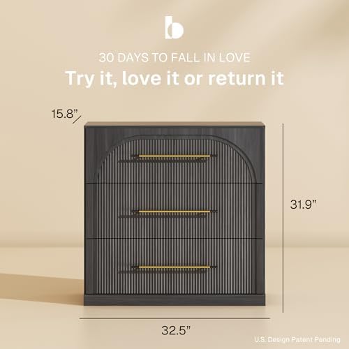 BELLEZE Set of 4 Fluted Modular Sideboard Cabinet, Classic Modern Buffet Cabinet with 3 Drawers, 130'' Accent Credenza Cabinet for Living Room Kitchen Entryway (Ebony) - Image 2