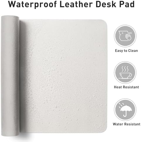 Aothia Leather Desk Pad Protector, Mouse Pad, Office Desk Mat, Non-Slip PU Leather Desk Blotter, Laptop Desk Pad, Waterproof Desk Writing Pad for Office and Home (Off-White,31.5" x 15.7") - Image 6