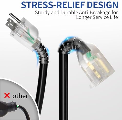 50ft Outdoor/Indoor Extension Cord with Lighted 10/3 Gauge, Black - Image 4