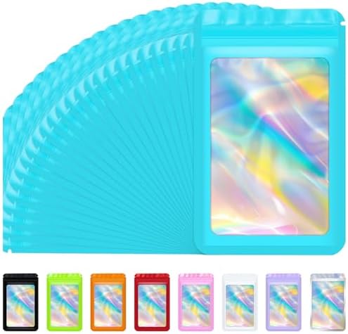 100 Pack Holographic Resealable Bags for Candy (3x5 Inch, Blue) by Jetmore