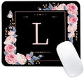 Letter L Black and Pink Flowers Square Mouse Pad, Mouse Pad with Stitched Edge and Non-Slip Rubber Base,Mouse Mat,Home Office Decor Desk Accessories,9.4x7.8x0.12 inch Square Mouse Pad by Unknown