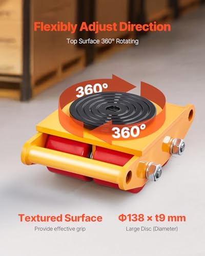 VEVOR Machine Skate, 6T Machinery Skate Dolly, 13228 lbs Machinery Moving Skate, Machinery Mover Skate with 360° Rotation Cap and PU Directional Rollers, Heavy Duty Industrial Moving Equipment, Yellow - Image 3
