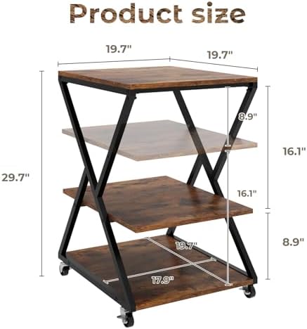 Natwind 3 Tier Large Printer Table,19.7''x19.7'', Height Adjustable,Retro - Image 3