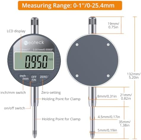 Neoteck 25.4 mm/1" Digital Dial Indicator with 0.001mm/0.00005" Resolution - Image 6