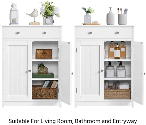 Yaheetech Small Bathroom Storage Cabinet with Drawer and 2 Doors, White - Image 6