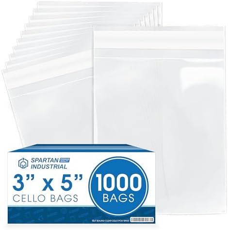 3x5 Self-Sealing Cellophane Bags (1000 Count) Clear Cookie Bags With Seal by SpartanIndustrial
