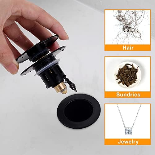 TIORIY Bathroom Sink Stopper, Pop Up Sink Drain Plug, Matte Black - Image 4