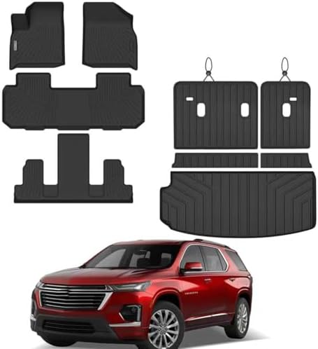 Floor Mats Set for 2024-2026 Chevy Traverse/2025-2026 Buick Enclave/2024-2026 GMC Acadia(7-Seat 2nd Row Bucket) Cargo & Backrest Mats, Custom TPE All-Weather Full Coverage Trunk & Floor Liners - Image 3