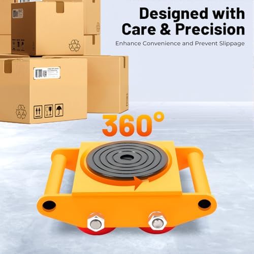 4PCS Machinery Skates with 2 Steering Handles, Heavy Duty Machinery Skates Dolly Machinery Moving Skate 360°Rotation Machine Dolly Skate Machinery Mover Skate for Industrial Moving Equipment, Yellow - Image 2
