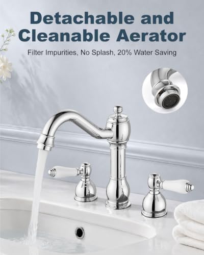 Aolemi Widespread Bathroom Sink Faucet 3 Hole White Lever Polish Chrome - Image 2