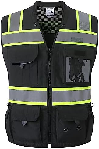 JKSafety Hi-Vis Unisex Surveyor Safety Vest Heavy Duty PPE Inner Pockets ANSI/ISEA Compliant by JKSafety