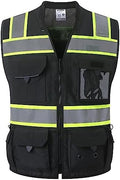 JKSafety Hi-Vis Unisex Surveyor Safety Vest Heavy Duty PPE Inner Pockets ANSI/ISEA Compliant by JKSafety