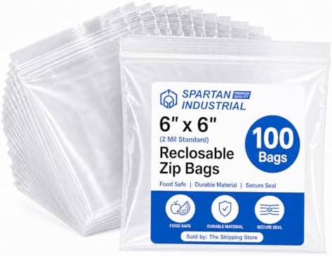 6" X 6" Square Plastic Zip Bags (100 Count) - 2 Mil Clear by SpartanIndustrial