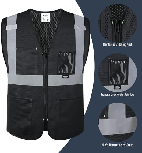 JKSafety Safety Vest for men women Hi Vis Vest with Pockets and Zipper High Visibility Construction Vests BX310 - Image 4