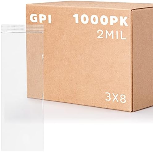 3" x 8" Zip Bags, 1000 Pack, 2 Mil, Reclosable for Incense Packaging, GPI by GPI