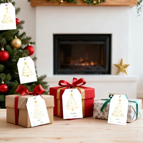 joycraft 60Pcs Christmas Name Gift Tags, 4 Styles Christmas Tree Tags - Image 4