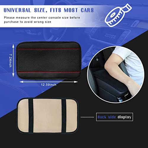 Ziciner Leather Car Center Console Armrest Pad, PU Waterproof Auto Seat Box Cover Protector, Hand Rest Cushion Protection Pad, Vehicles Interior Accessories Universal for Car,SUV (Black & Red A) - Image 2