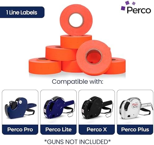 Perco 1 Line Fluorescent Red Labels - 32,000 Blank Price and Date Gun Labels for Perco Lite, X, Plus and Pro 1 Line Price and Date Guns- 32 Rolls, 4 Sleeves - Made in USA - Image 2