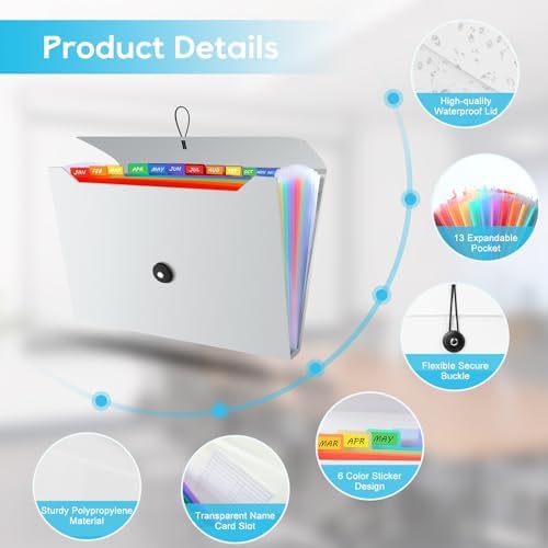 Accordion File Organizer, Expanding File Folder for Sorting Documents and Papers, 13 Pockets Receipt Organizer for Home, Travel and Office Use (White) - Image 3