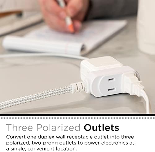 Cordinate 3-Outlet Extension Cord, 2 Prong, 15 Ft Cable with Flat Plug - Image 2