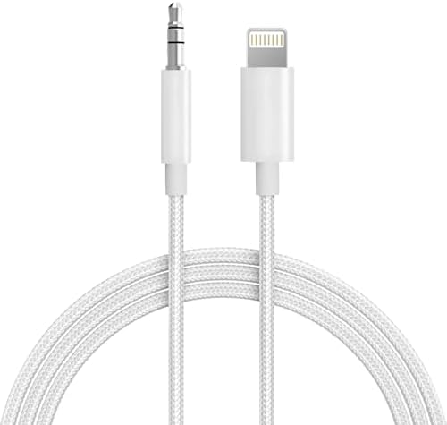 Aux Cord for iPhone,[Apple MFi Certified] Lightning to 3.5 mm AUX Cable for Car Stereo, Speaker, Headphone, Auxiliary Audio Cable Compatible with iPhone 14 13 12 11 XS XR 3.3FT Nylon Braided-White by Seulliya