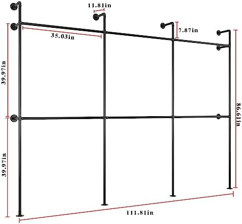 ORSENIGO Industrial Pipe Clothing Rack, Heavy Duty Metal Clothes Rack with Double Rods for Hanging Clothes, Wall Mount Space-Saving Garment Display Rack - Image 6