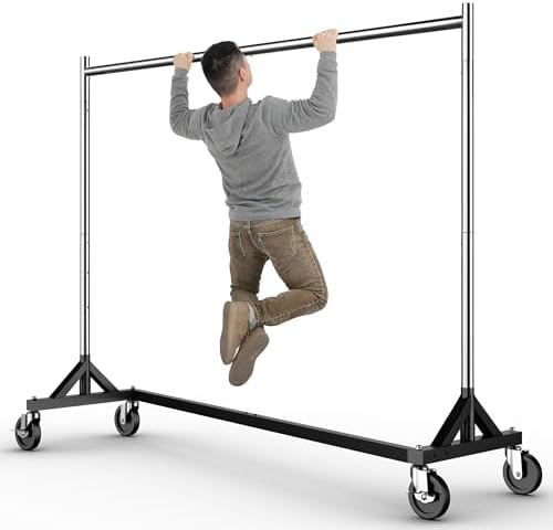 HOKEEPER Commercial Z Base Garment Rack Hold 500LBS Heavy Duty Clothing Rack Adjustable Rolling Clothes Rack for Hanging Clothes Racks on Wheels Portable Z Rack, Chrome Finish by HOKEEPER