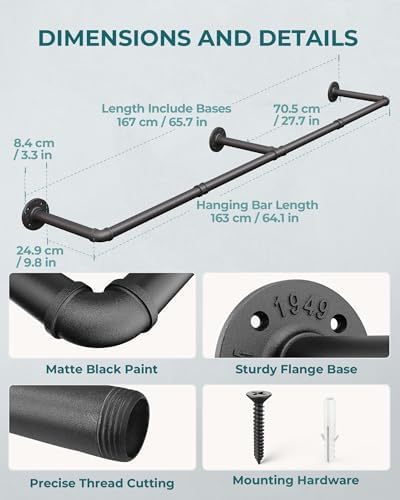 OROPY 65.7" Heavy Duty Industrial Pipe Clothes Rack for Hanging Clothes 2PK - Image 4