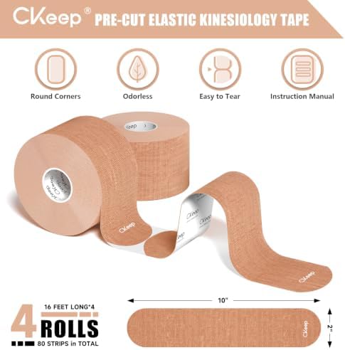 CKeep Kinesiology Tape, Original Cotton Elastic Precut Strips 4 Rolls,Beige - Image 5