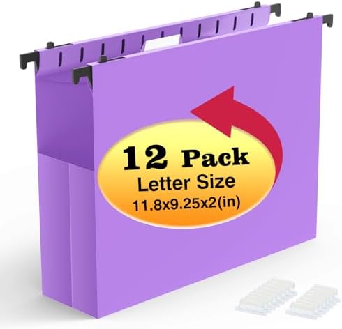 SHUTEX Extra Capacity Plastic Hanging File Folders, 12 Pack, Letter, Purple by Shutex