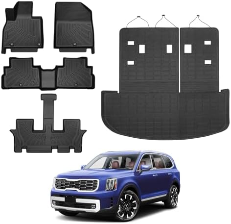 Powerty Floor Mats for 2020-2025 Kia Telluride 7/8 Passenger Car Mats Accessories, All Weather 3D TPE Anti-Slip Trunk Cargo Liner Seat Back Covers Protectors Full Set Car Accessories by Powerty