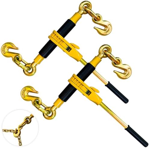 Ratchet Chain Binders 3/8" - 1/2" (2 Pack) | Adjustable Load Binder with 2 Grab Hooks for G70 Transport Chain | 9,200 Lbs Safe Working Load by SENKEYFE